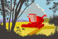Landscape with combine harvester
