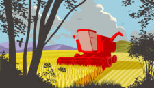 Landscape with combine harvester