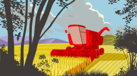 Landscape with combine harvester