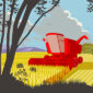 Landscape with combine harvester