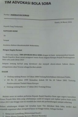 Tim Advokasi Bola Soba Somasi Kapolres Bone